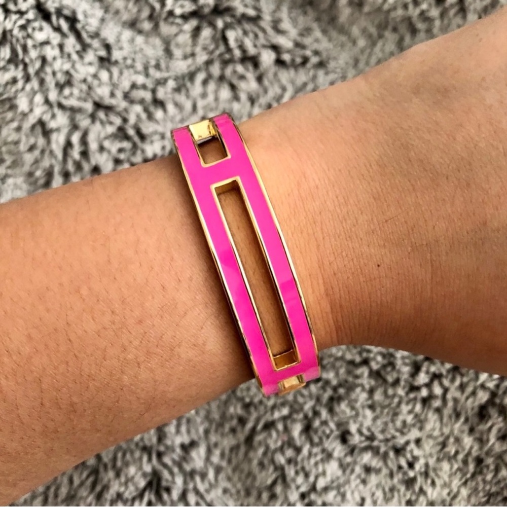 Pink Gold-Tone Enamel Cuff Bracelet - Women's Fashion Accessory
